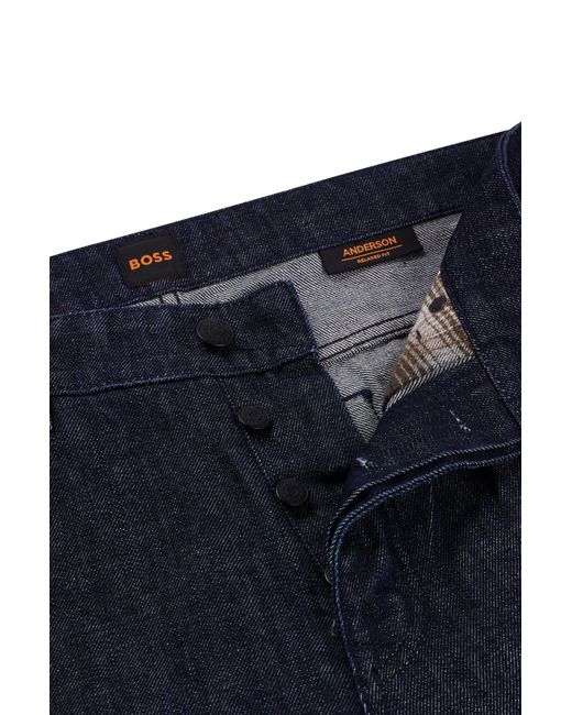 Boss Relaxed-fit Jeans In Wrinkle-effect Rigid Blue Denim for men