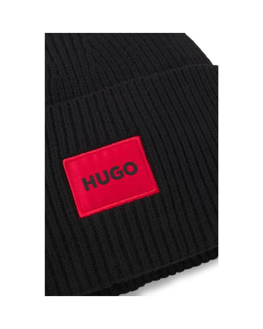 HUGO Black All-Gender Logo Beanie Hat