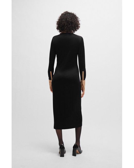 Boss Black Long-length Shirt-style Dress In Ribbed Jersey