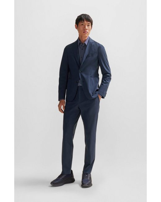 Boss Blue Slim-fit Jacket In Micro-patterned Performance-stretch Jersey for men