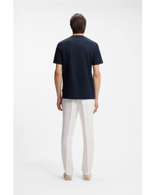 Boss T-Shirt Aus Merzerisierter Baumwolle Mit Dreifarbigem Jacquard-Muster in Blue für Herren
