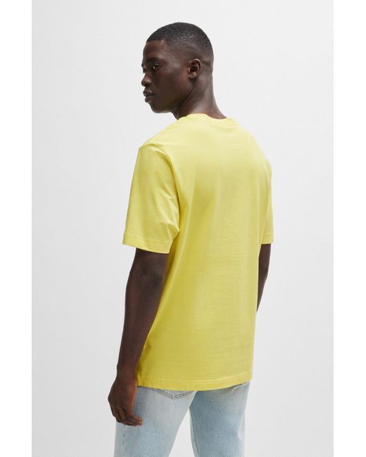Boss Yellow Relaxed-fit T-shirt In Stretch Cotton With Logo Print for men