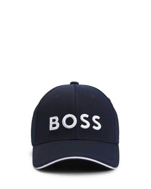 Boss Blue Knitted-piqué Six-panel Cap With Embroidered Logo for men