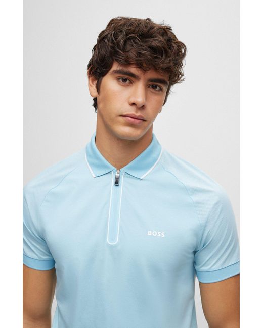 BOSS by HUGO BOSS Zip-neck Slim-fit Polo Shirt In Stretch Cotton in Blue  for Men | Lyst Australia