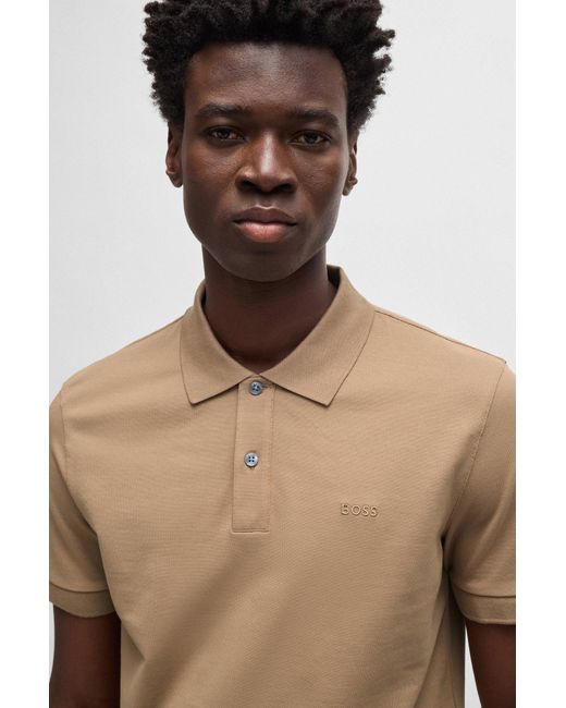 Boss Natural Cotton Polo Shirt With Embroidered Logo for men