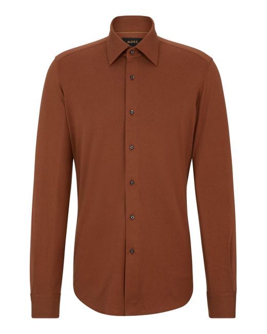 Boss Brown Regular-fit Shirt In Cotton-blend Jersey for men