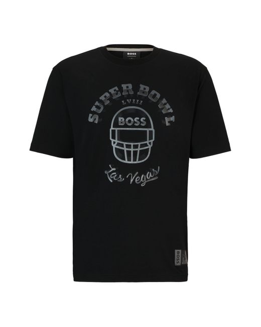 Boss X NFL T-Shirt aus Stretch-Baumwolle mit Artwork-Print in Black für Herren