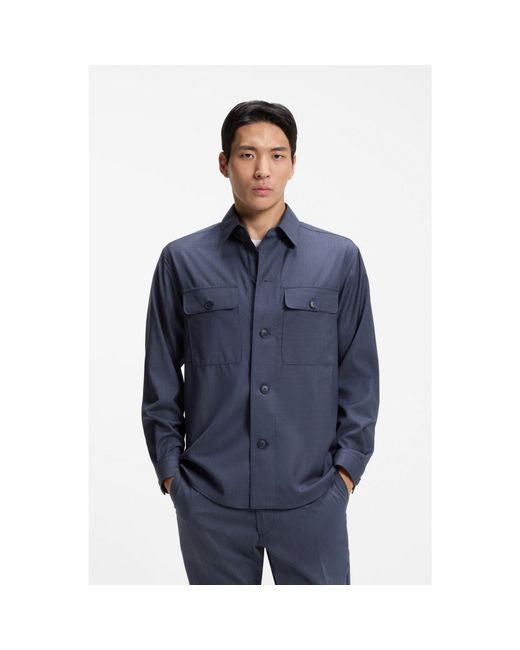 Boss Blue Relaxed-Fit Overshirt for men