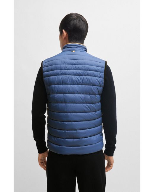Boss Blue Water-repellent Gilet With 3d-logo Tape for men