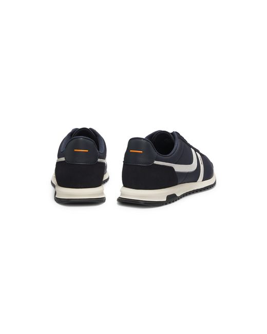 Boss Blue Low-Top Trainers With Faux-Leather Trims for men