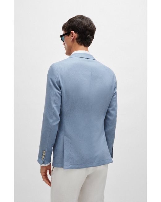 Boss Blue Slim-fit Jacket In Virgin Wool, Silk And Cashmere for men