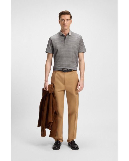 Boss Poloshirt Van Gemerceriseerd Katoen Met Rasterpatroon in het Gray voor heren