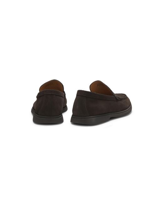Boss Brown Suede Loafers With Logo Penny Trim for men