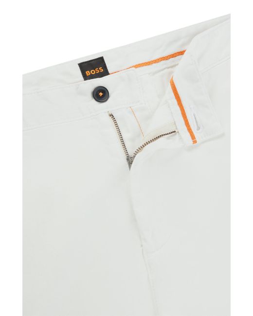 Boss White Slim-fit Chinos In Stretch-cotton Satin for men