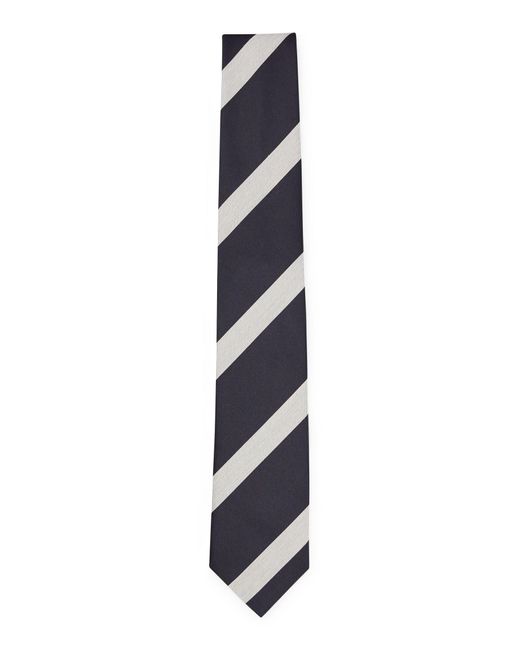Boss White Diagonal-stripe Tie In Silk-cotton Jacquard for men
