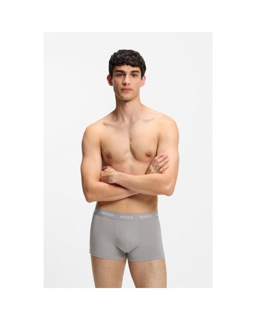 HUGO Blue Three-Pack Trunks With Jacquard Logo Waistband for men