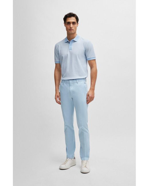 Boss Blue Slim-fit Trousers In Cotton for men