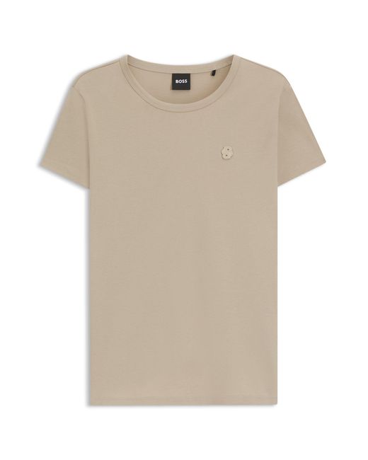 Boss Slim-Fit T-Shirt Van Gemerceriseerde Katoen Met Double B-Monogram in het Natural