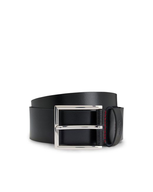 HUGO Black Smooth-Leather Belt With Polished Hardware for men