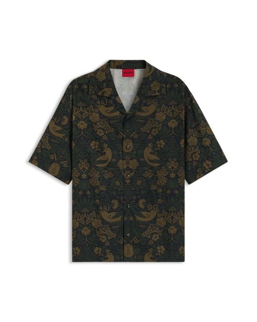 HUGO Oversized-Fit Overhemd Van Katoenen Popeline Met Print in het Black voor heren