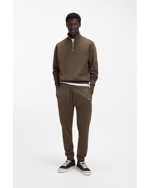 HUGO Trainingsbroek Van Katoenen Badstof Met Blauwe Logopatch in het Brown voor heren