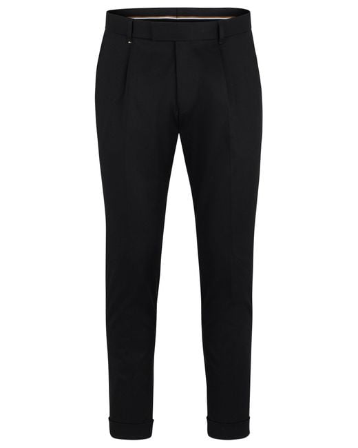 Boss Black Relaxed-fit Trousers In Stretch Fabric With Pleat Front for men
