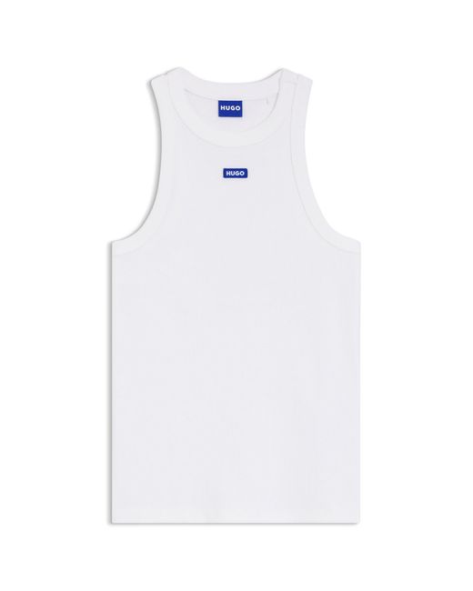 HUGO Blue Stretch-Cotton Tank Top With Logo Label