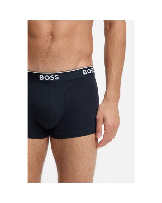 Boss Blue Stretch-Cotton Trunks With Repeat Logos for men