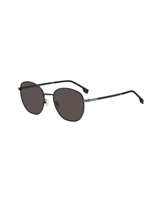 Boss Round Sunglasses In Black Metal With Silver-tone Hardware for men