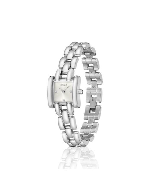 Boss Metallic Square Stainless-Steel Watch With Sculptural Bracelet