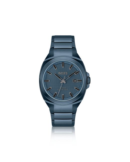 Boss Blue Link-Bracelet Watch With Tonal Guilloché Dial for men