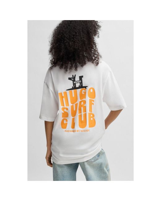 HUGO White Cotton-Jersey T-Shirt With Surf Artwork for men