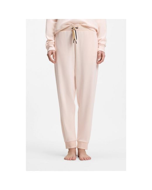 Boss Pink Cuffed Tracksuit Bottoms With Signature-Stripe Drawcord