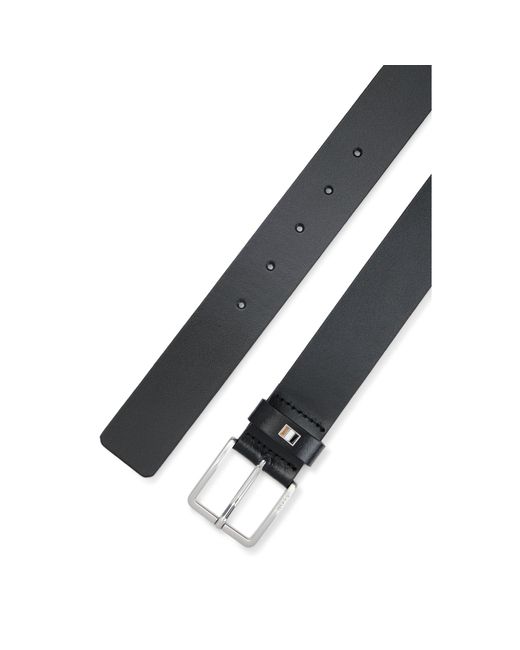 Boss Black Italian-Made Leather Belt With Signature-Stripe Trim for men