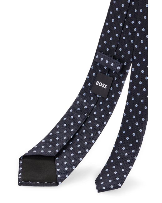 Boss Blue Silk-jacquard Tie With Micro Pattern for men