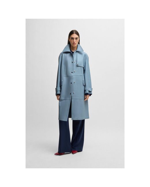 Boss Blue Leather Jacket With-Tone Trims