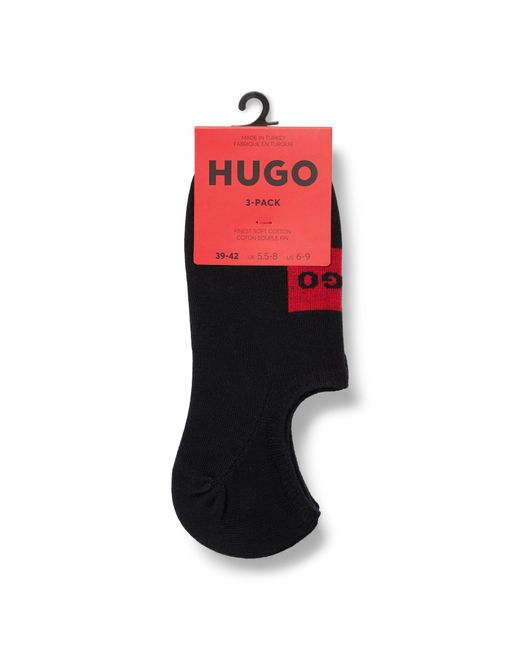 HUGO Black Three-Pack Of Invisible Socks With Logo Labels for men