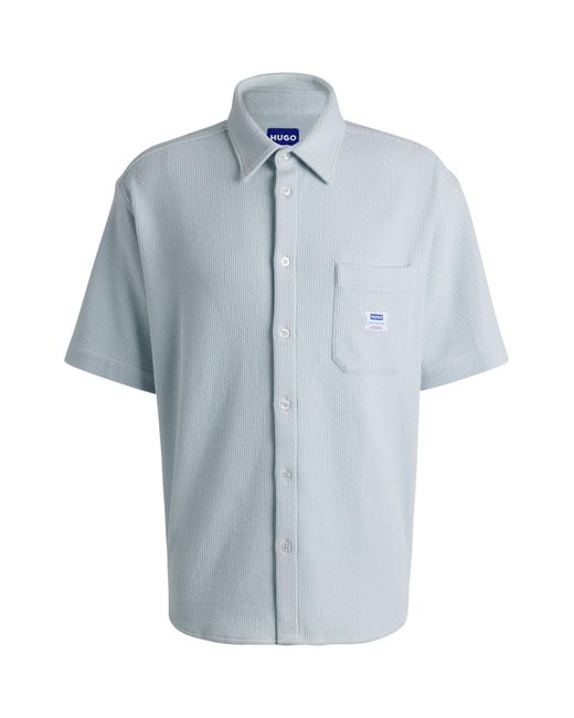 HUGO Kurzarm-Hemd Aus Baumwoll-Mix Mit Waffelstruktur in Blue für Herren