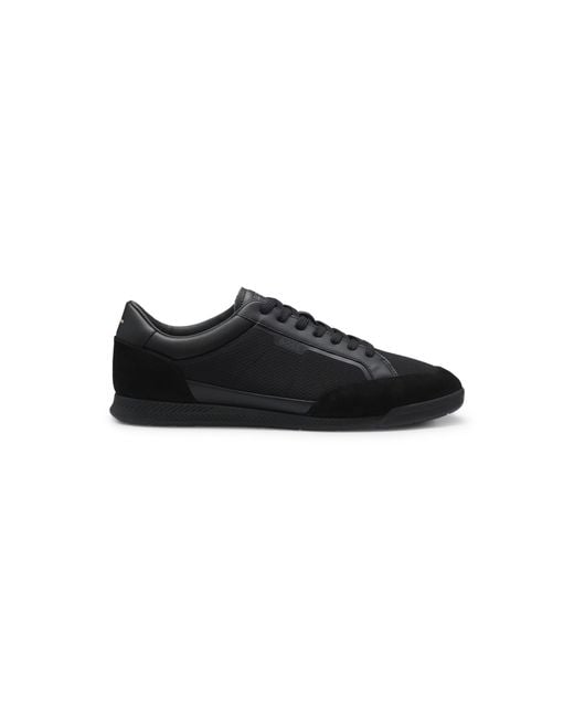 Boss Black Mixed-Material Trainers With Stitched Detailing for men