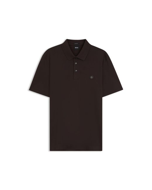 Boss Black Cotton Polo Shirt With Tonal Logo Badge for men