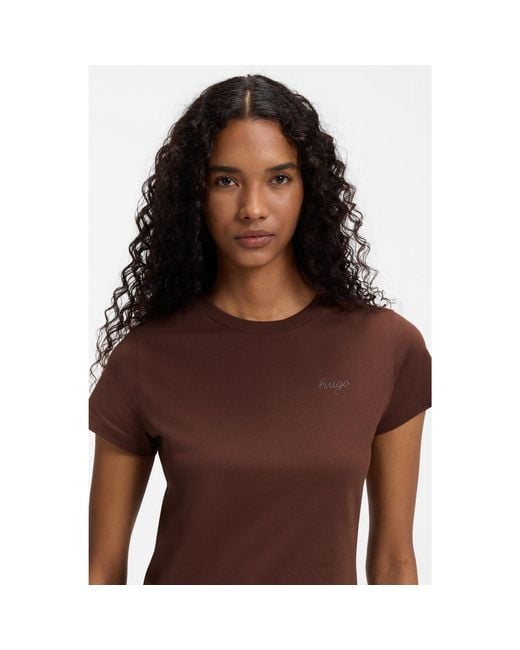 HUGO Brown Relaxed-Fit Cotton T-Shirt