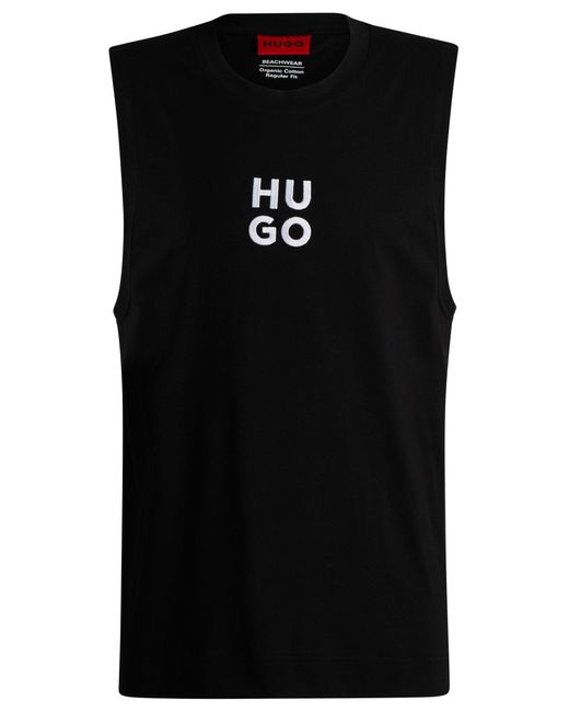 HUGO Black Cotton-jersey Tank Top With Stacked Logo Embroidery for men