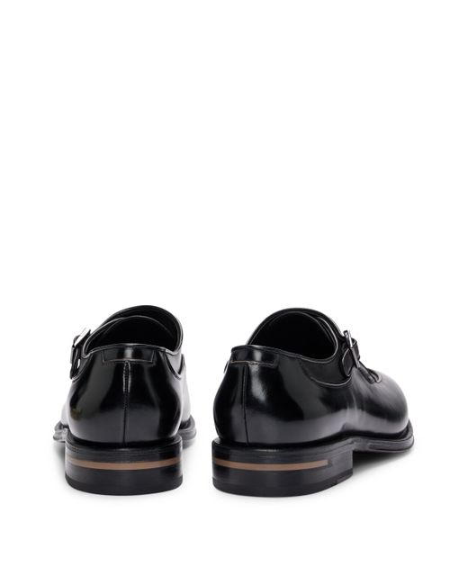Boss Black Single-monk Shoes In Burnished Leather for men