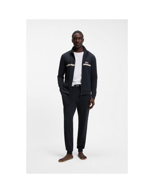Boss Black Stretch-Cotton Tracksuit Set With Logo And Signature Stripe for men