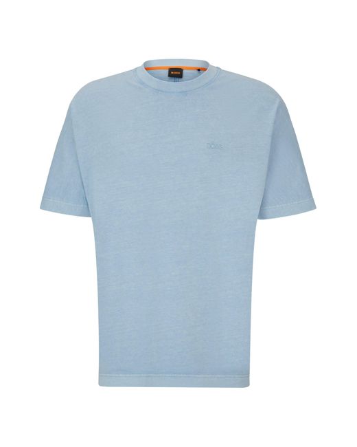 Boss Blue Relaxed-fit T-shirt In Pure Cotton With Embroidered Logo for men