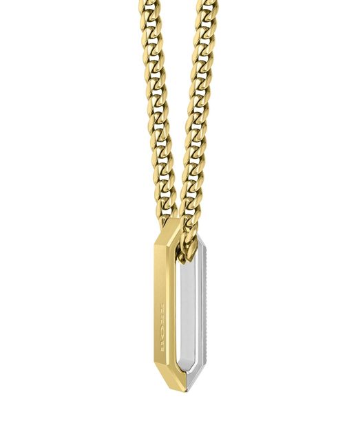 Boss Multicolor Gold-effect Necklace With Reversible Logo Pendant for men