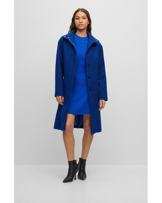 Boss Blue Regular-fit Coat In Two-tone Bouclé