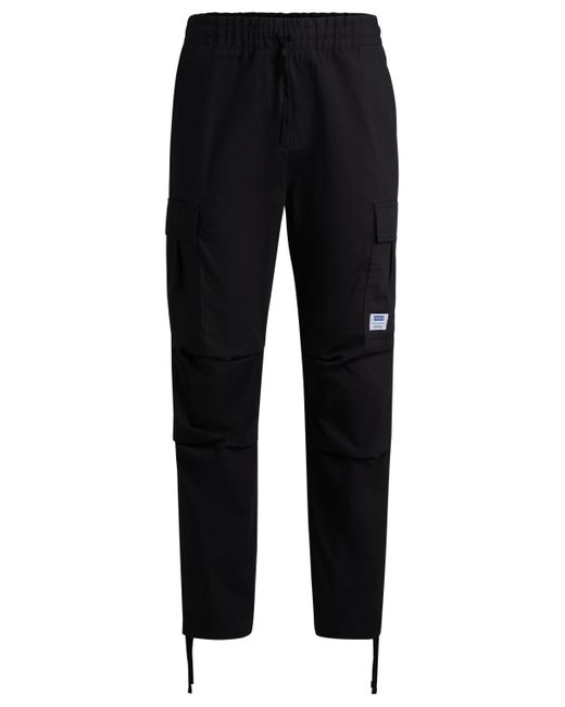 HUGO Black Relaxed-fit Cargo Trousers In Structured Cotton for men