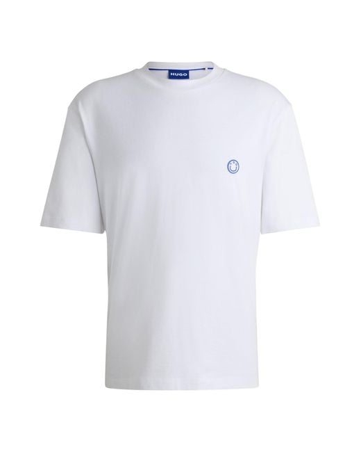 HUGO White Cotton-jersey T-shirt With Smiley-face Logo for men