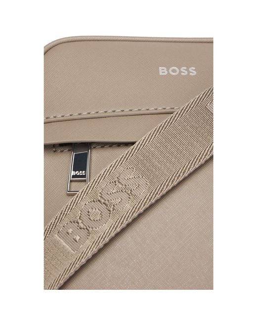 Boss Gray Reporter Bag With Signature Stripe And Logo Detail for men